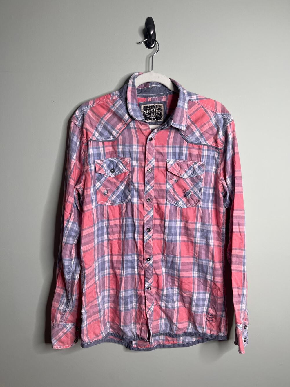 BKE Vintage Athletic Fit Plaid Button Up Medium